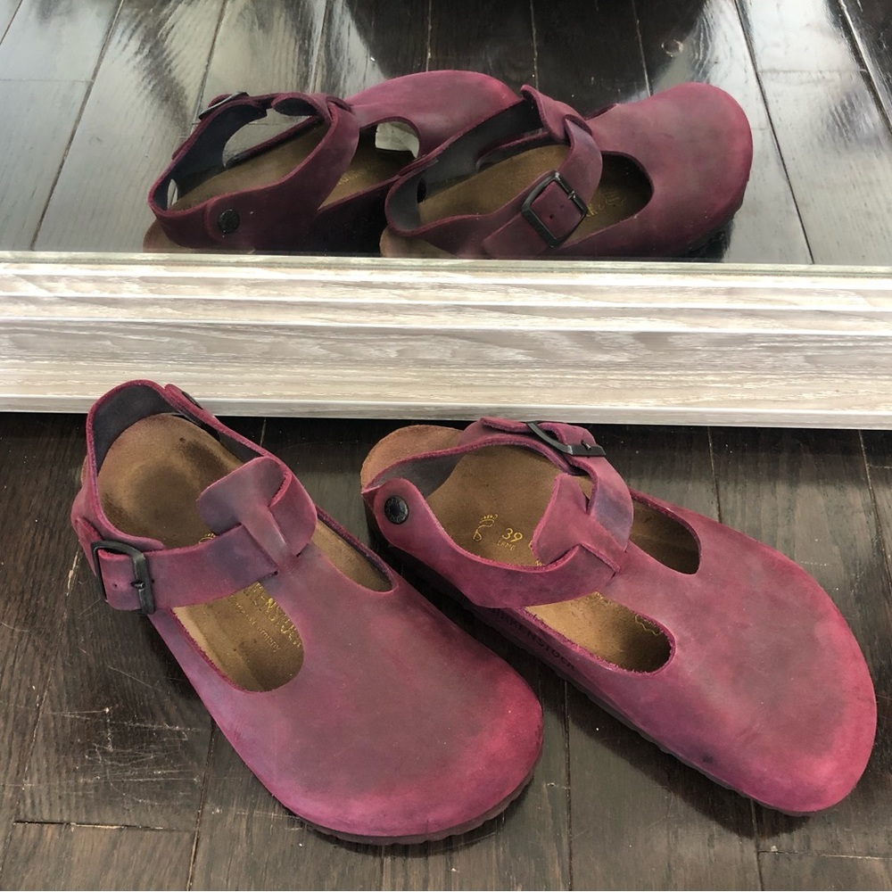 Red Leather Birkenstock Mary Janes 39/9 Bonn/Messina/Paris/Montova GUC